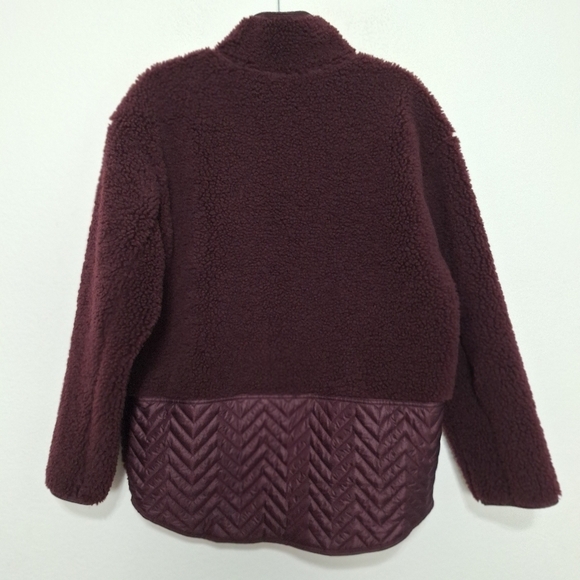 ATHLETA Burgundy Thick Athleisure Sherpa Pullover Snap Streetwear Jacket Size M - Picture 9 of 13